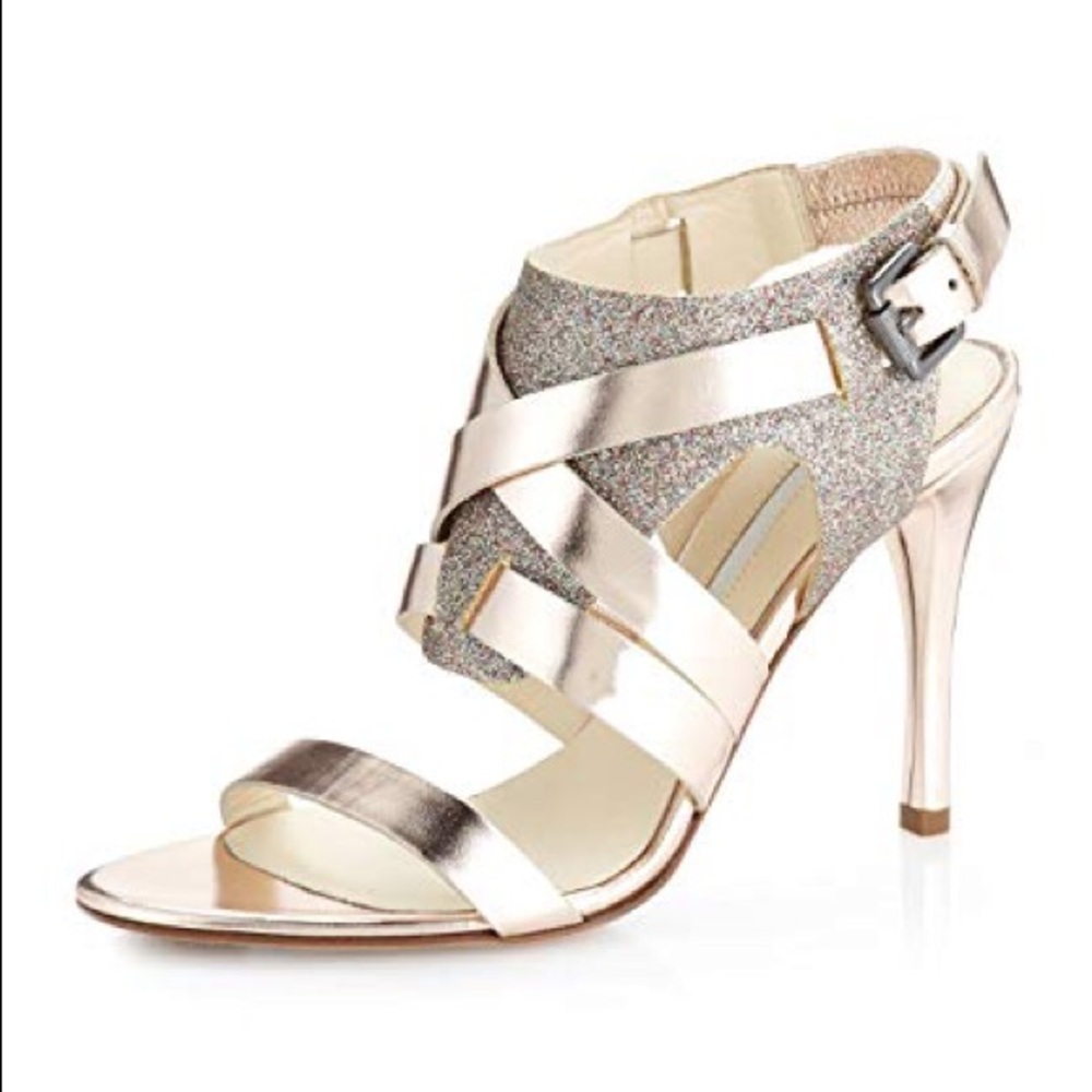 Vera Wang Lavender Gold Glitter Strappy Heels 8.5